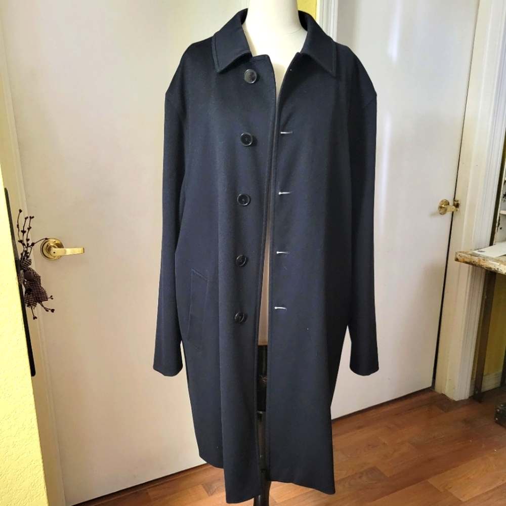 Jacob Siegel Men's All Black Wool Trench Coat size 44R made in Italy